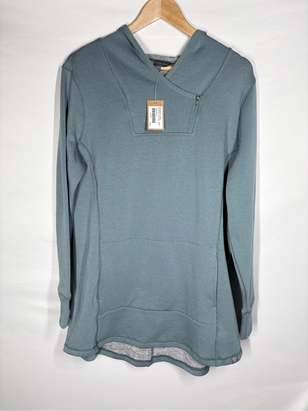 NWT Title Nine Mighty Tunic Sweater in Slate Blue. Hooded. Pullover. Large